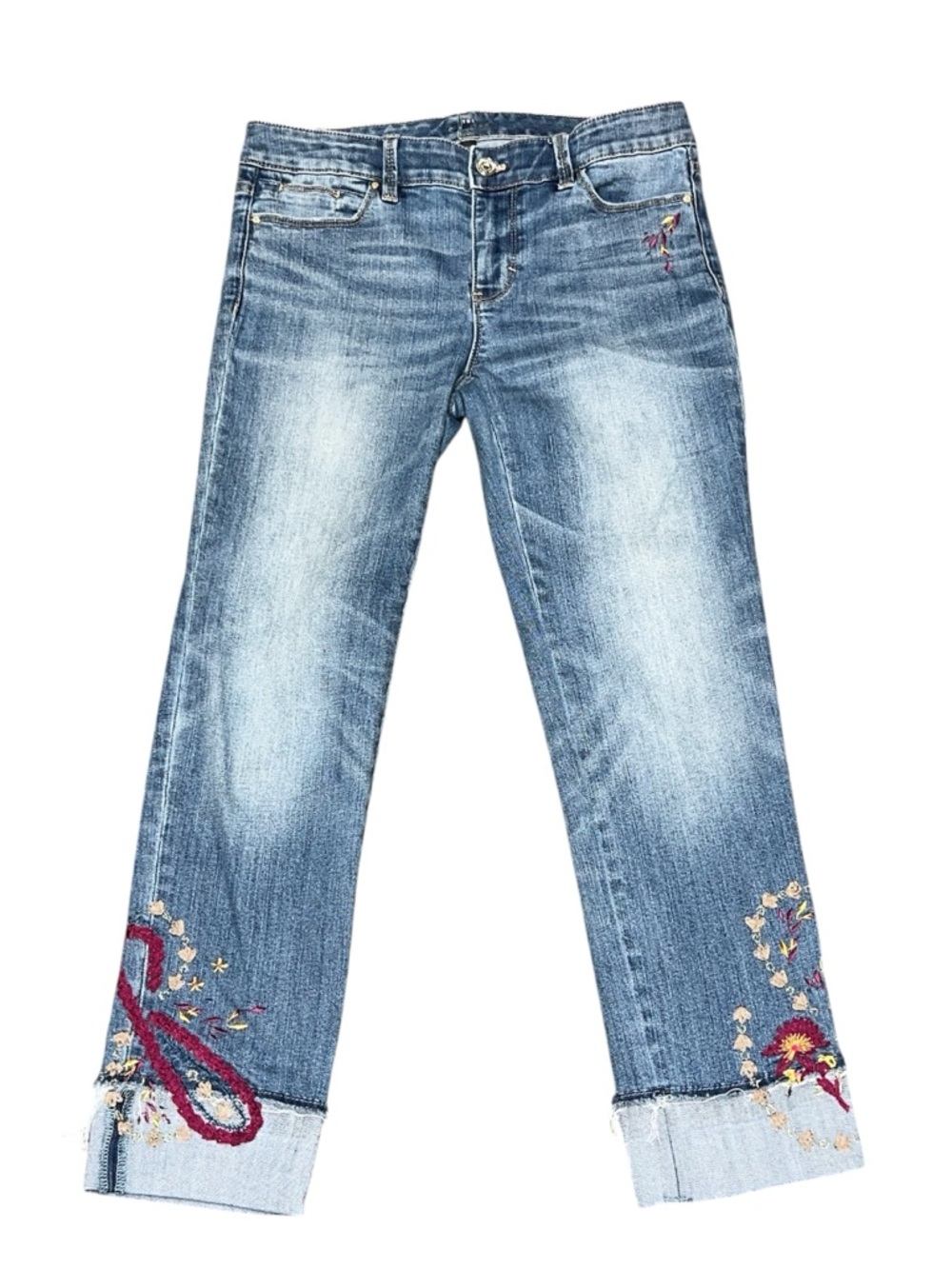 WHBM Women's Cuffed Embroidered Slim Crop Jeans Size 2 - Picture 2 of 9